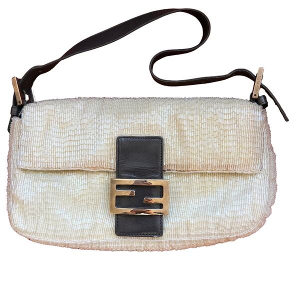 Fendi Handbags - Vintage White Beaded Fendi Baguette Bag